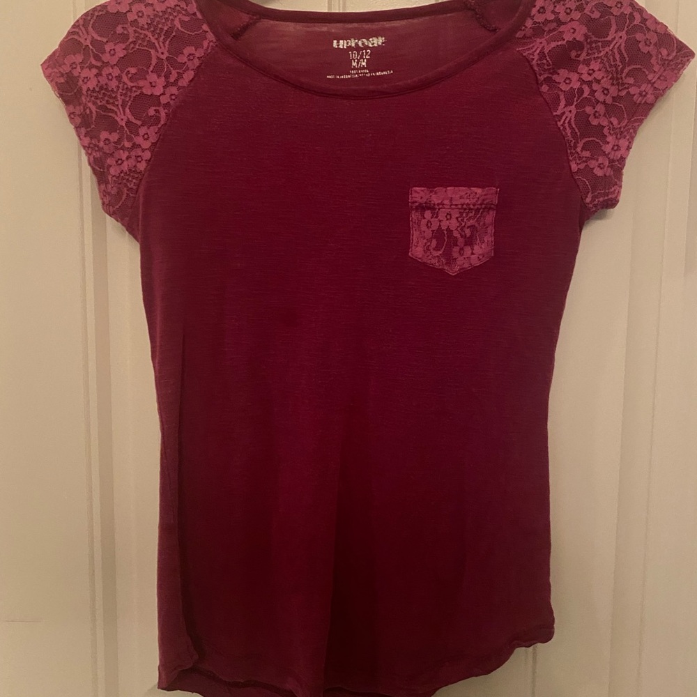 Elegant Lace Sleeve Burgundy Top